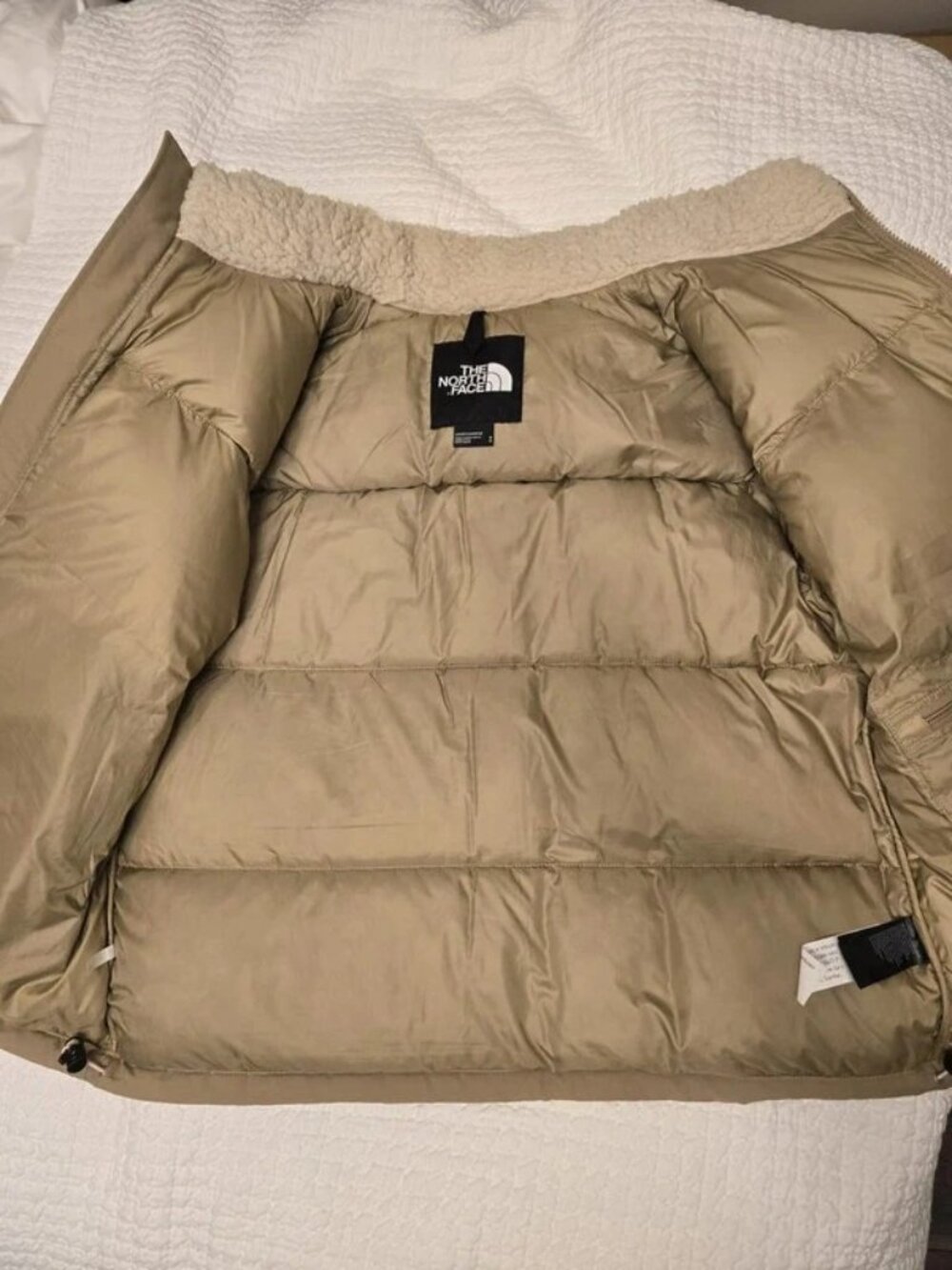 The North Face Sherpa Nuptse Fleece Puffer Jacket Beige Size M - Picture 3 of 5